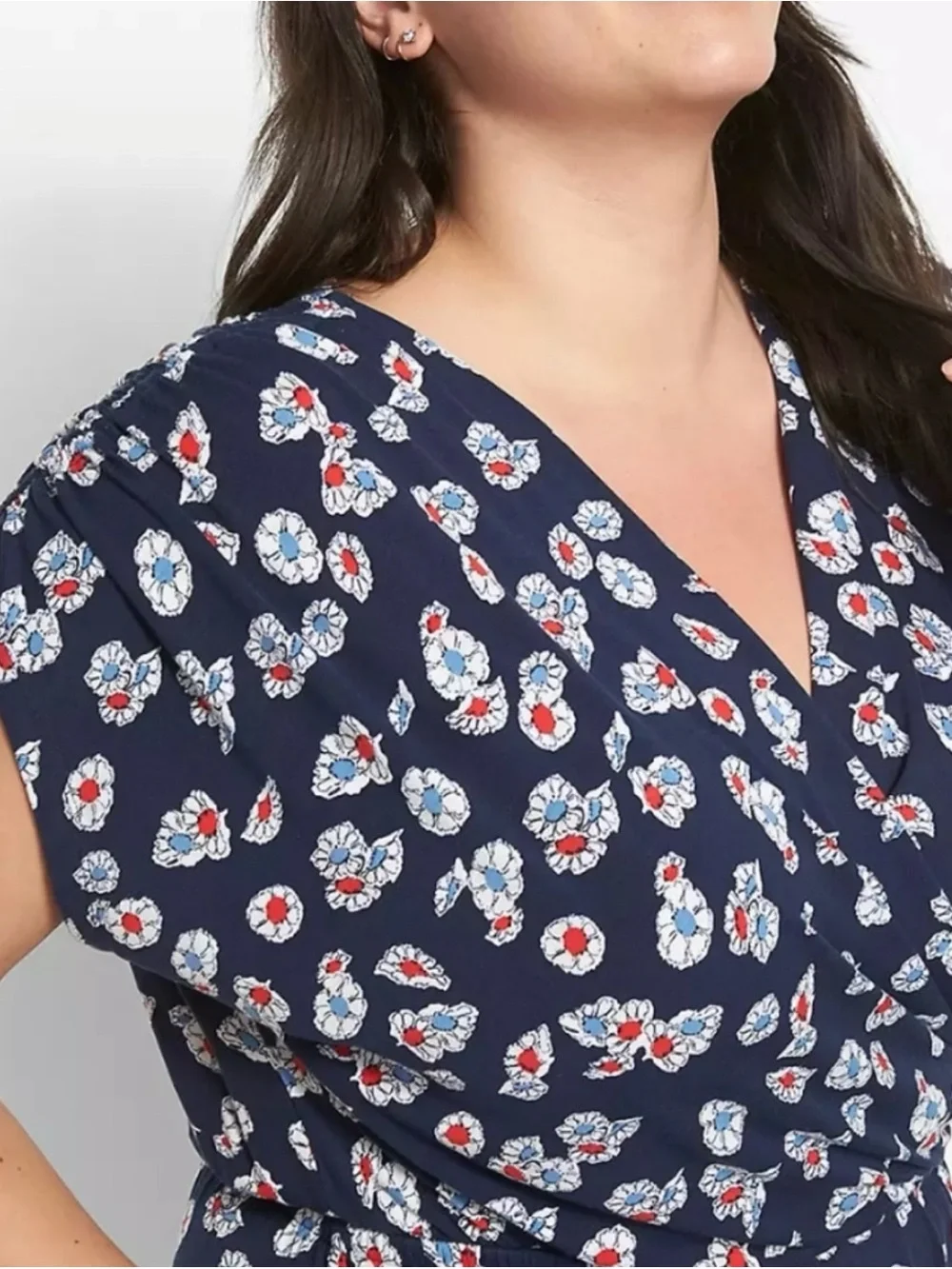 Lane Bryant Navy Romper with Pink/Orange Floral Print Size-14-16